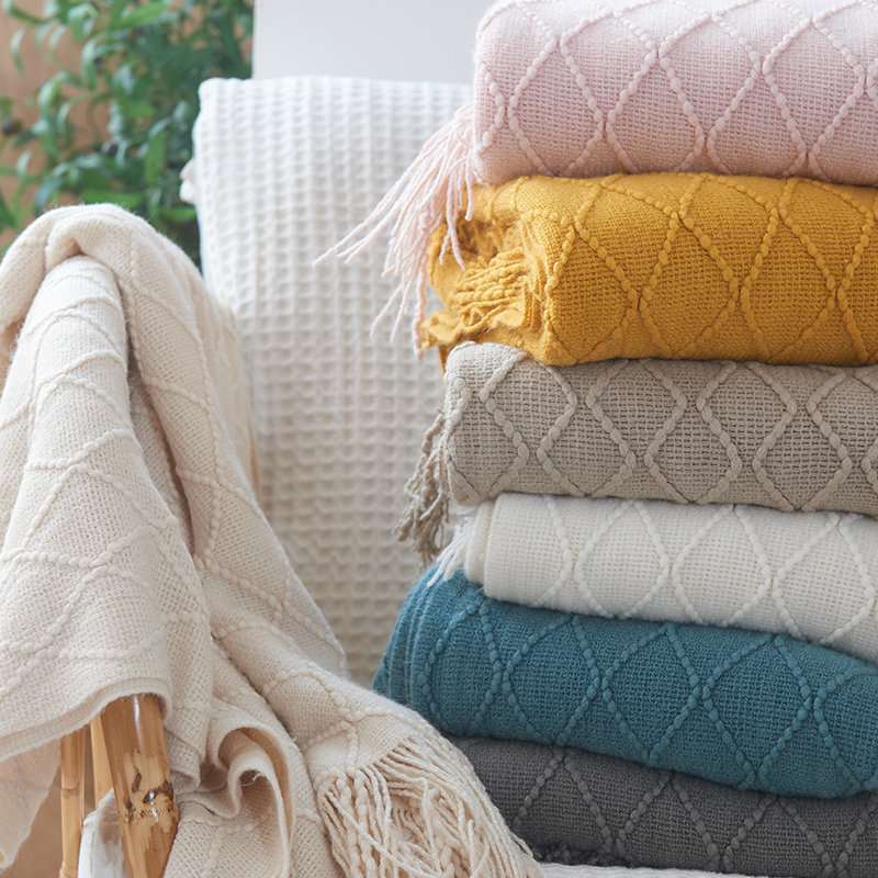 BOEFKE European-style knitted woolen blanket office nap blanket air-conditioning blanket cover blanket bed sofa blanket cover leg shawl