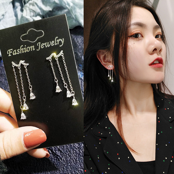 Temperament Korean super fairy long version net red atmospheric face thin atmospheric pearl drop earrings earrings small fairy drop earrings