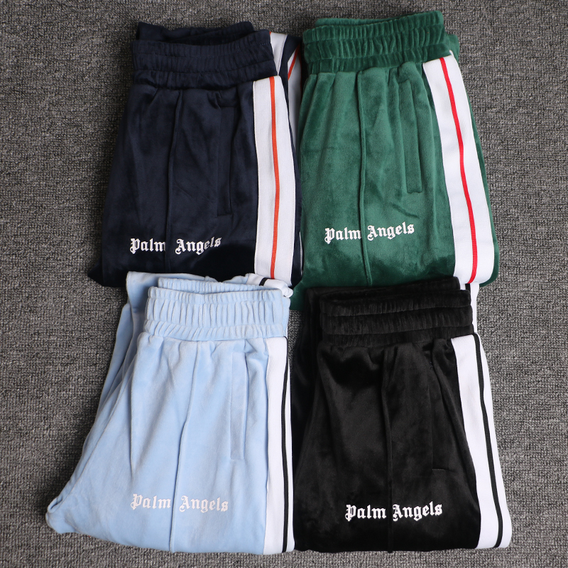 Trendy Korean Style Palm Angels Velvet Pants for Men, Loose Straight-Leg Casual Sports Pants for Women, Angels Long Pants