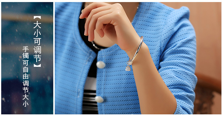Vòng tay bạc S999 sterling bạc nữ mẫu bạc trơn bạc sterling bạc có thể thêm chuông để gửi bạn gái gửi mẹ vòng đá mắt hổ