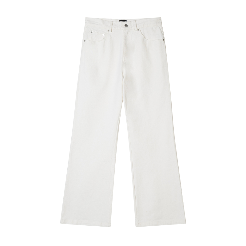 Lostmyself Pure Cotton Old Money Style Wide-Leg Stacked Floor-Length Washed Minimalist Loose White Straight-Leg Jeans