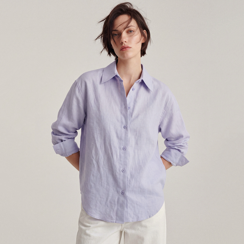 Lostmyself Lazy Daily Commute 100% Linen Old Money Style Minimalist Casual Long Sleeve Shirt