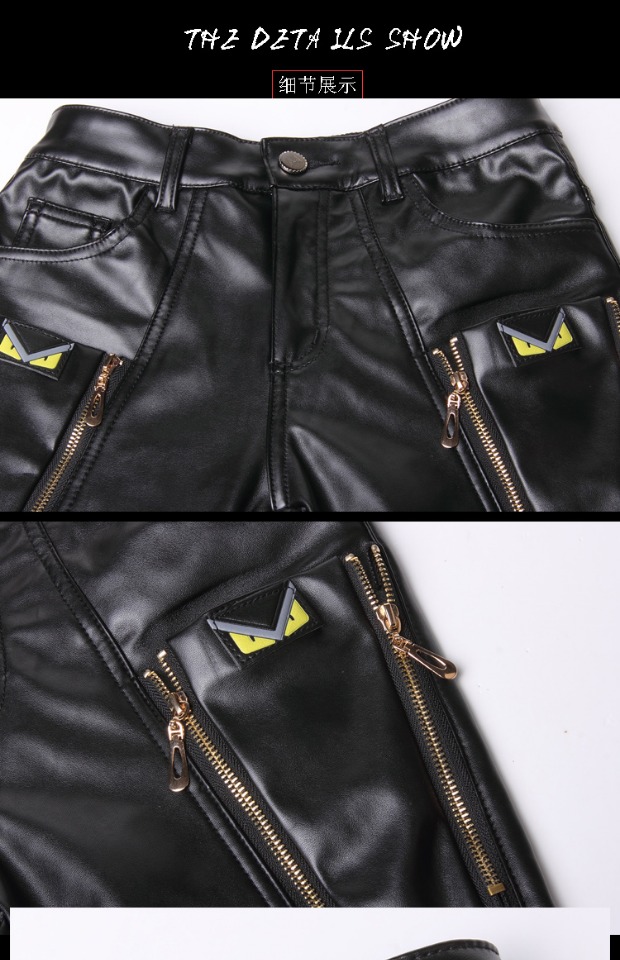 Mùa đông Hàn Quốc Giới trẻ Nam Quần da nam Quần đùi mỏng Quần hộp đêm Zipper Tide Quần nam Xe máy Ấm quần áo thời trang