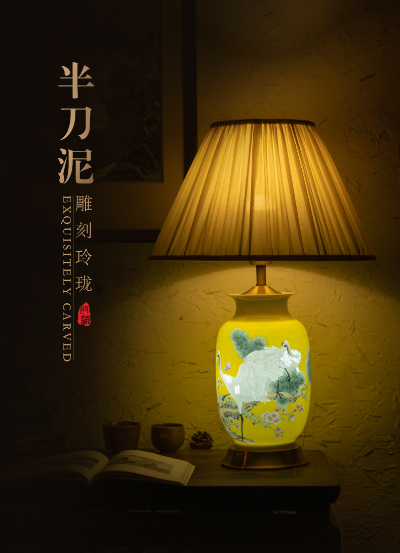 Jingdezhen ceramics furnishing articles pine knife clay crane, prolong lamp vases, new Chinese style adornment bedroom berth lamp