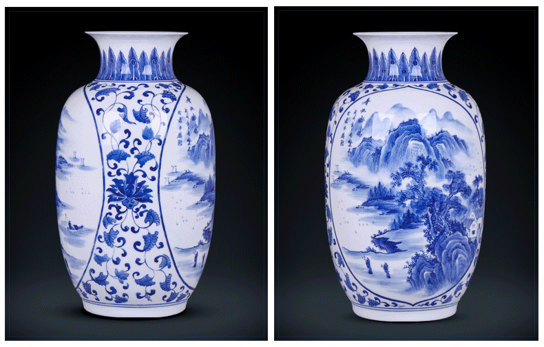 Jingdezhen blue and white porcelain vases, pottery and porcelain furnishing articles famous hand - made of new Chinese style household adornment of the sitting room porch