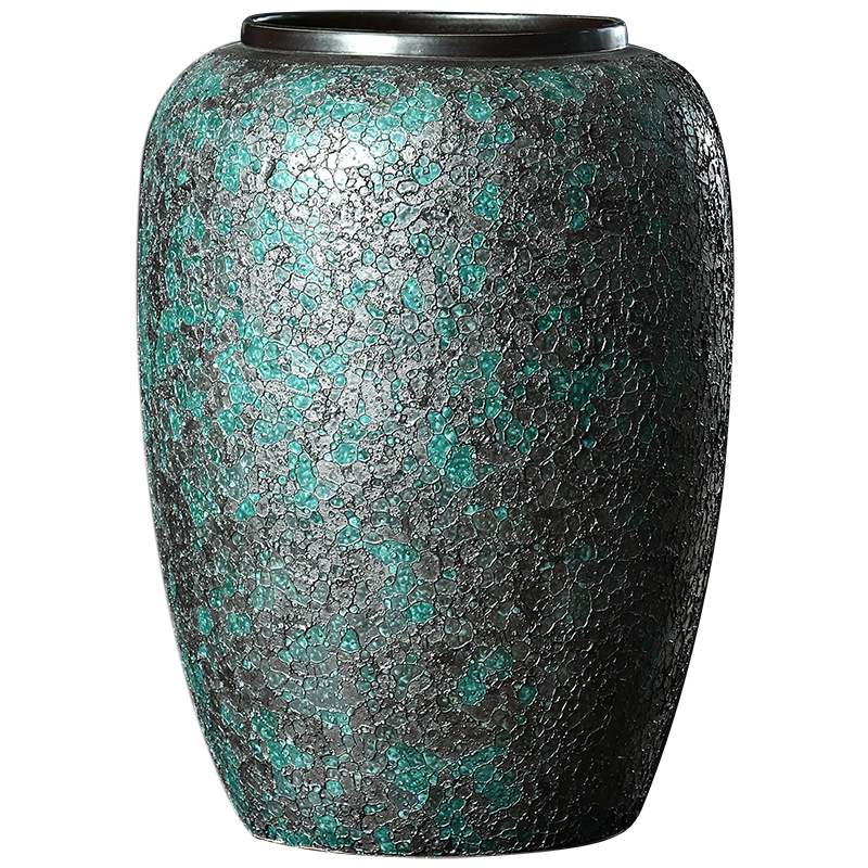 Jingdezhen coarse pottery vase landing black pottery living room large flower arranging flower implement simple window decoration