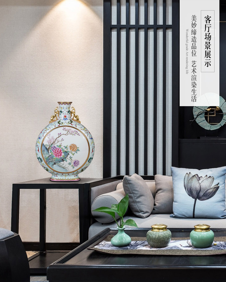 Jingdezhen ceramics archaize grilled green flower poems on vase peony Chinese sitting room porch collection furnishing articles