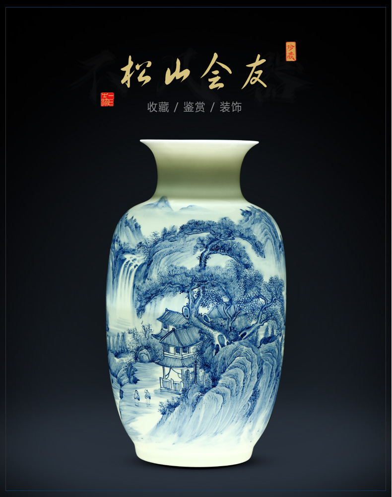 Jingdezhen ceramics vase large flower arranging living room place Chinese TV ark adornment blue and white porcelain