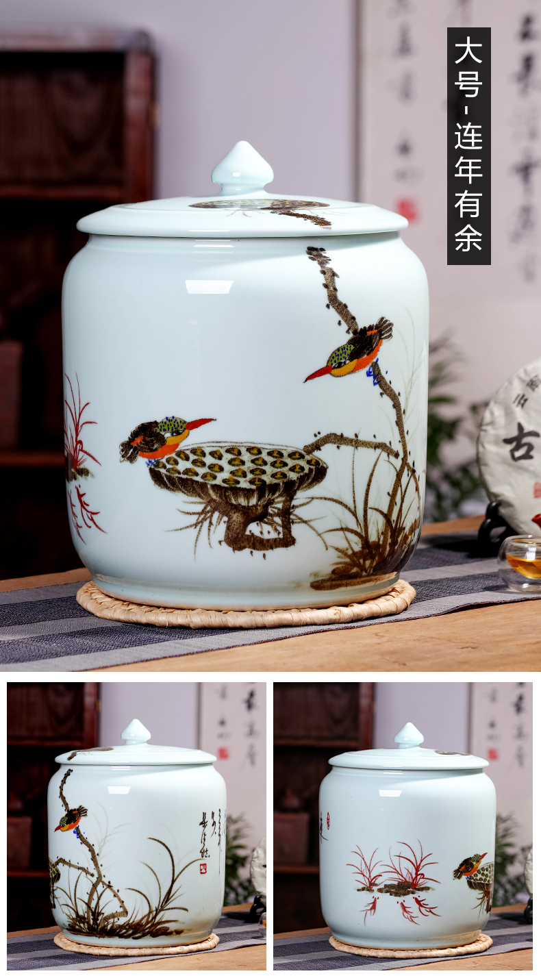 Jingdezhen ceramic nostalgia barrel storage bins flour bin 20 jins insect - resistant household seal canned ricer box