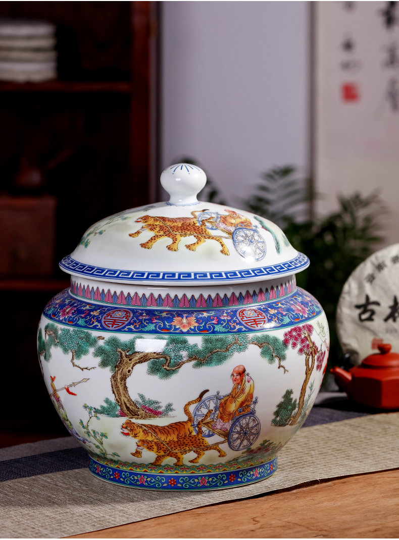 Jingdezhen ceramic barrel ricer box store meter box 25 kg sealed with cover/household moistureproof insect - resistant rice flour