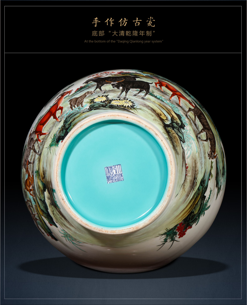 Jingdezhen ceramics furnishing articles archaize pastel gloat lion shell vase Chinese style living room craft ornaments