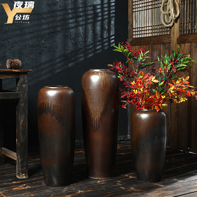 Jingdezhen high temperature ceramic vase color glaze up landing flower arranging flowers screen Chinese style living room hotel villa furnishing articles