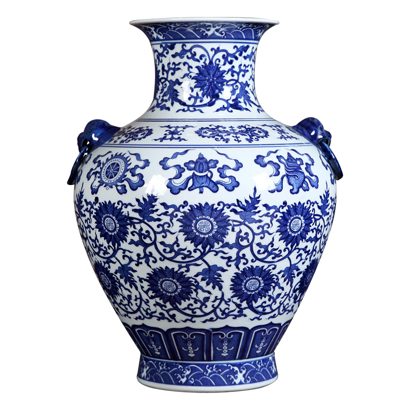 Jingdezhen ceramics furnishing articles antique blue and white porcelain vase auspicious sweet figure sitting room of Chinese style household crafts