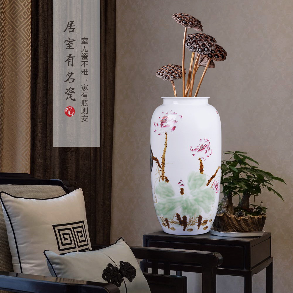 Jingdezhen ceramics, vases, flower arranging furnishing articles hand - made of lotus painting cylinder quiver Chinese style household handicraft ornament