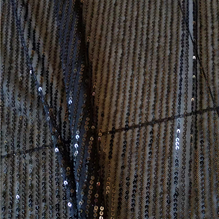 Encrypted Straight Sequins Flip Fabric Draped Glitter Black Mesh Clothing Designer Stretch Fabric 3mm