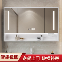 Solid wood smart bathroom mirror cabinet separate bathroom bathroom mirror wall-mounted bathroom mirror storage rack storage cabinet