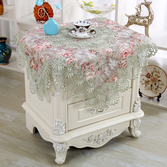 European pastoral fabric bedside table embroidered dust cover cloth round chest of drawers lace washing machine cover tablecloth