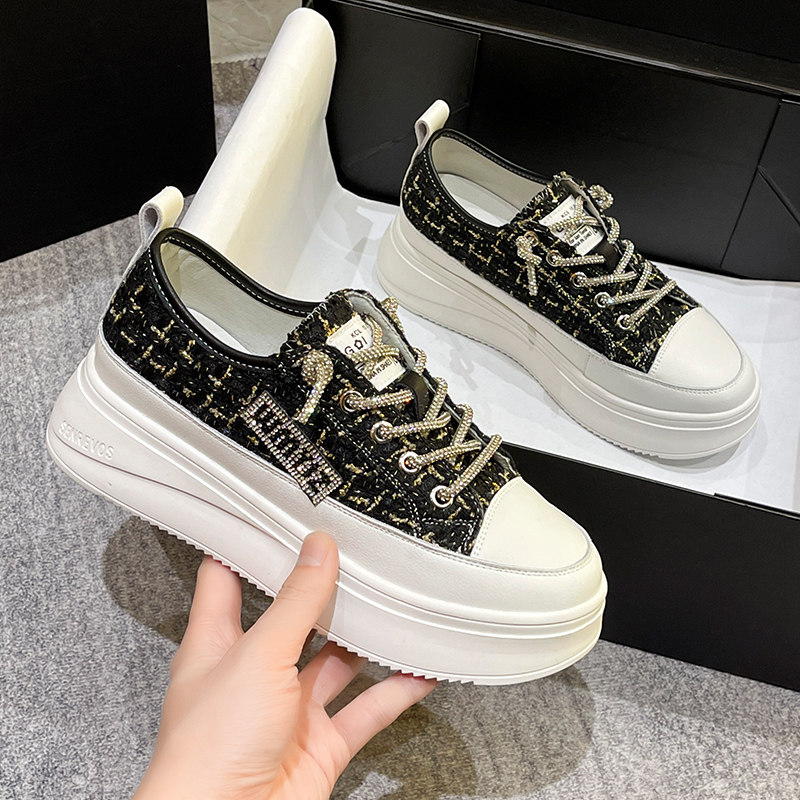 Hong Kong Thick Bottom Small White Shoes Woman 2022 Spring New Genuine Leather Pine Pastry Casual Board Shoes 100 Hitch Little Scents women's shoes