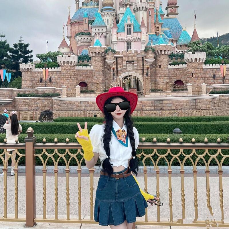 Toy Story Jessie Cosplay Women's Costume Outfit Top Arm Sleeves Woody Bandana Hat Leg Warmers Adult Toy Story Jessie Cosplay Women's Costume Outfit Top Arm Sleeves Woody Bandana Hat Leg Warmers Adult