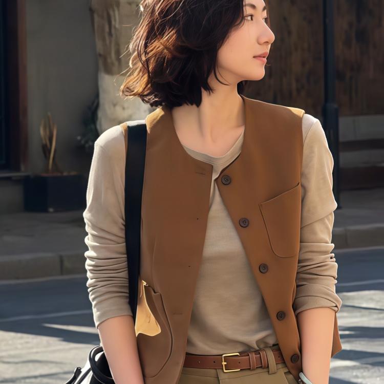 French Round-Neck High-End Vest for Women 2026 Early Spring New Loose Sleeveless Cardigan Jacket Short Top