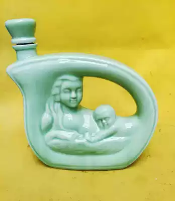 Old wine bottle collection personality creative green glaze ceramic Yellow river mother empty bottle capacity of about 2 kg wine cabinet decoration decoration