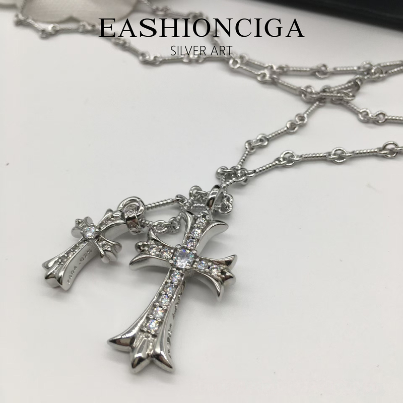Croco-Style Double Cross Bamboo Knot Necklace for Men and Women, Braided Silver Chain, Versatile and Fashionable for Couples, High-End Handmade Light Luxury Croco-Style Double Cross Bamboo Knot Necklace for Men and Women, Braided Silver Chain, Versatile and Fashionable for Couples, High-End Handmade Light Luxury