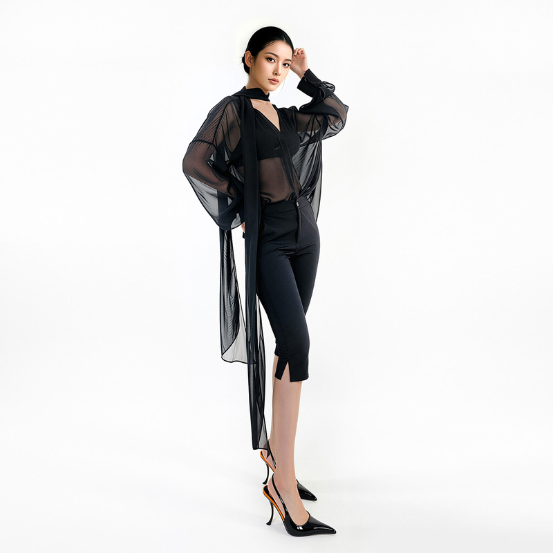 Yang Yang Capri Pants Black Stretchy Trousers Six-Point Pants Women's Summer Side Slit Leg-Lengthening Casual Mid-Length Pants