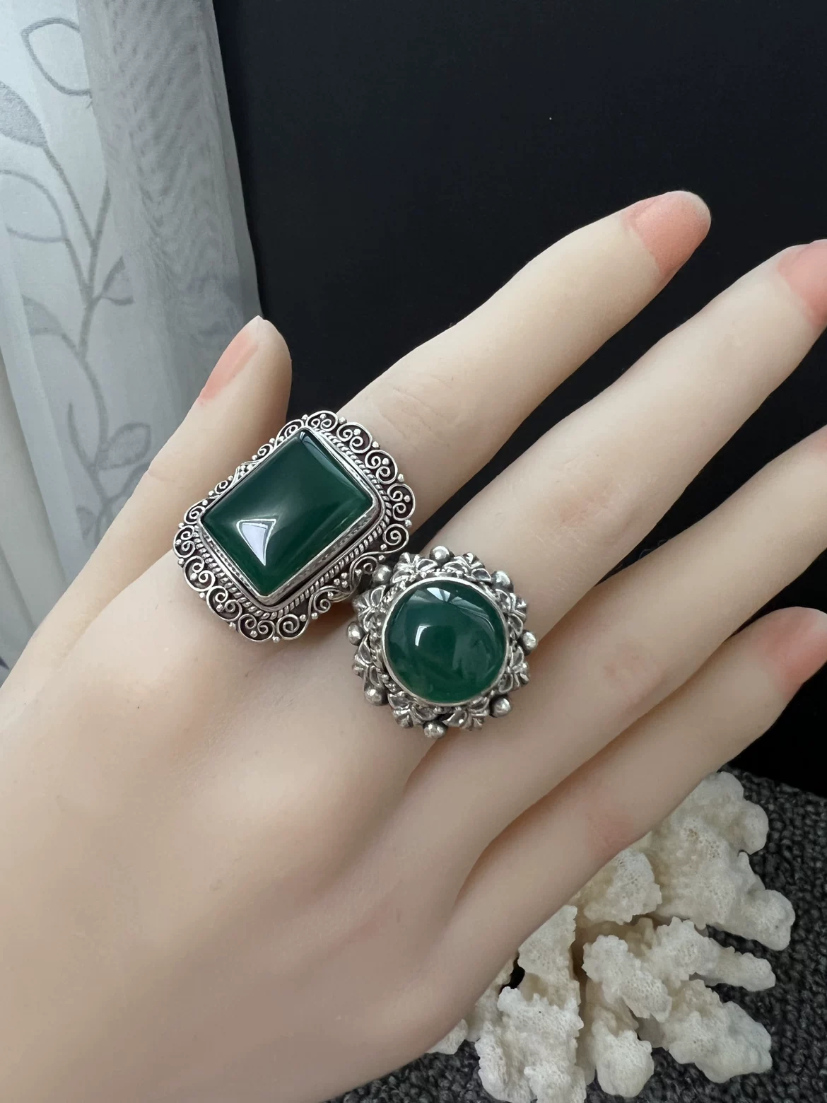 Import stone inlay wax agate, sapphire agate retro tea, ring, silver 925 sample