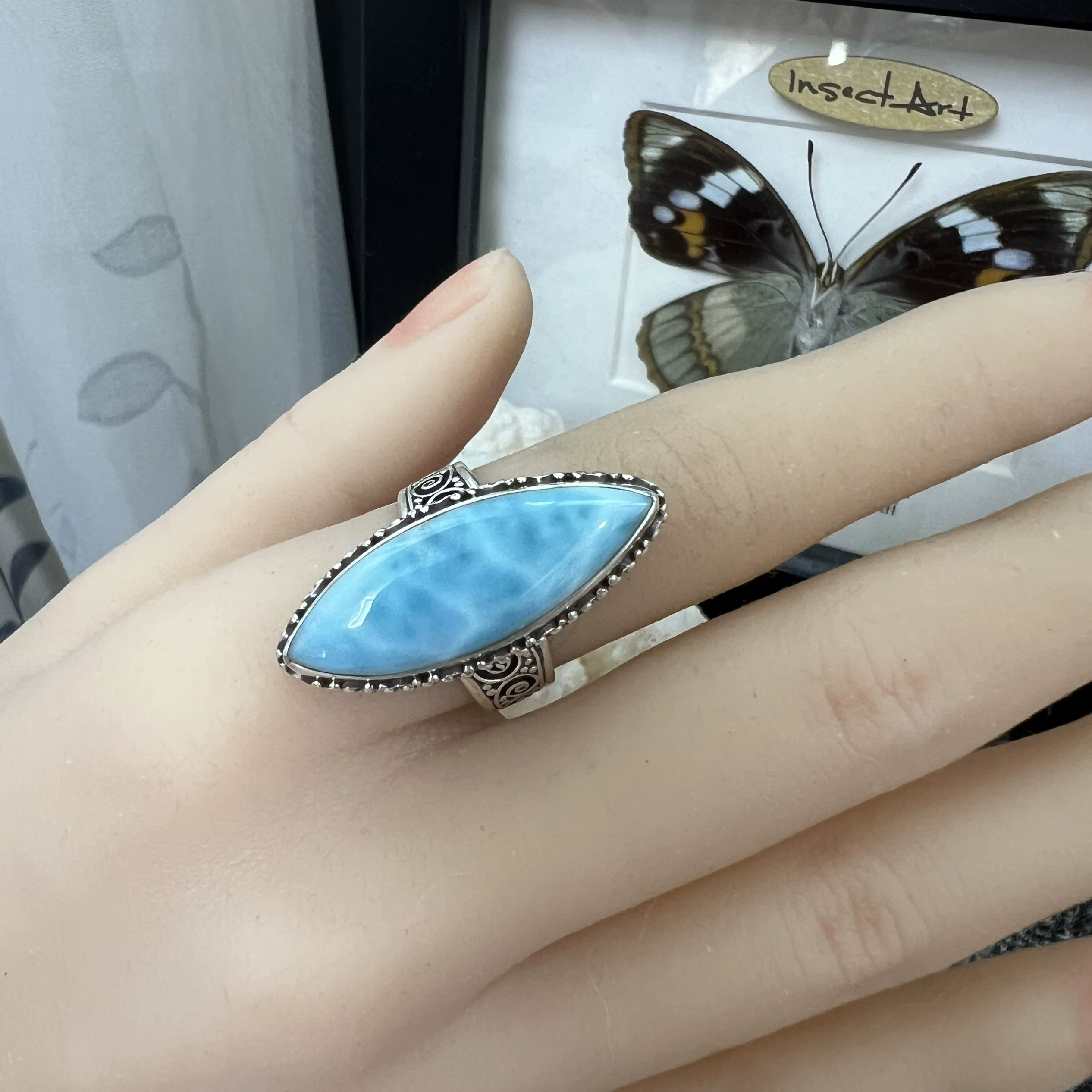 Import stone inlay wax agate, sapphire agate retro tea, ring, silver 925 sample