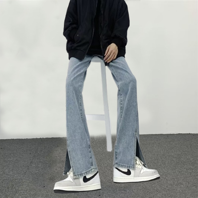 American-Style Jeans for Men and Women, Trendy Brand Couple's Loose Straight-Leg Ins-Style Versatile High-Street Split Wide-Leg Pants