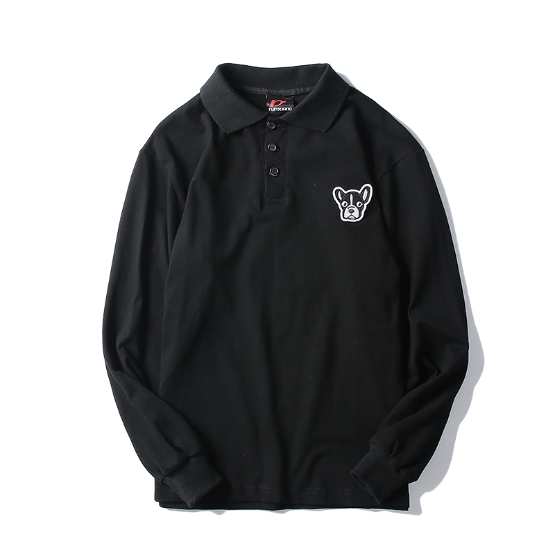 Mùa xuân và ngày thu retro đơn giản màu sắc lỏng lẻo kinh doanh giản dị cotton dài tay áo polo kích thước lớn áo thun nam áo poloman