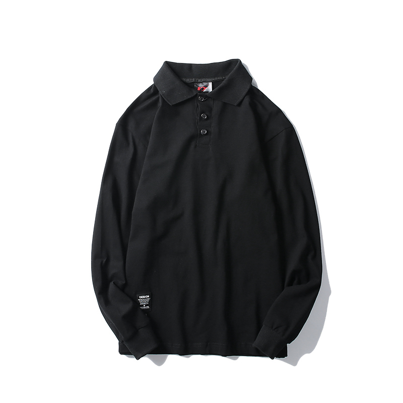 Mùa xuân và ngày thu retro đơn giản màu sắc lỏng lẻo kinh doanh giản dị cotton dài tay áo polo kích thước lớn áo thun nam áo poloman