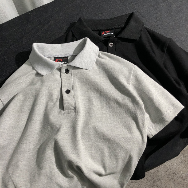 Mùa thu gió nhỏ tươi màu rắn ve áo xu hướng retro xu hướng nam Paul đôi nam nữ áo thun ngắn tay Hàn Quốc store t shirt