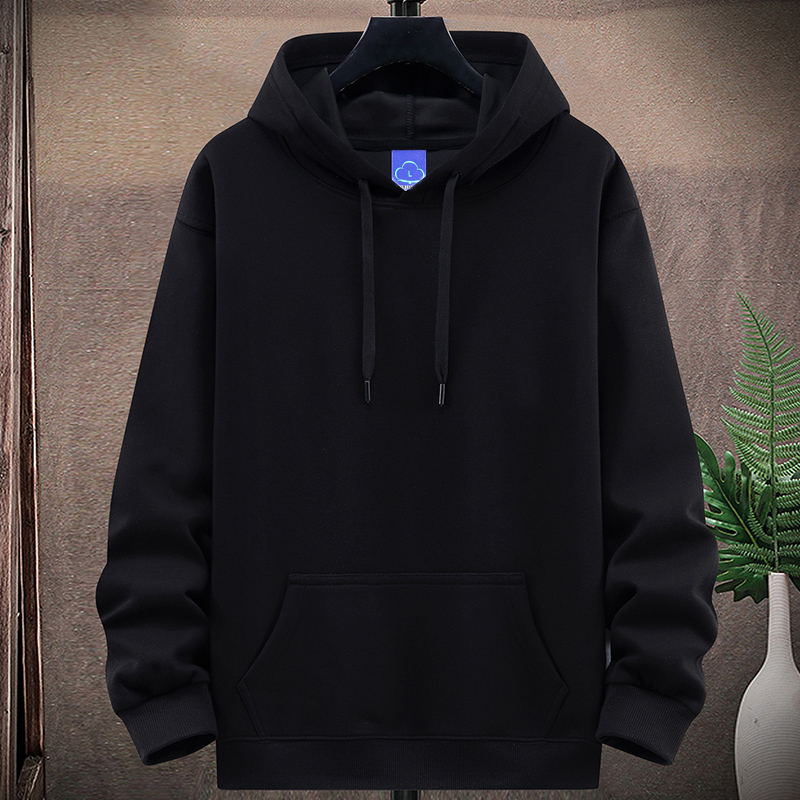 Woodpecker Solid Color Fleece-Lined Sweatshirt for Men, Spring, Autumn, and Winter, Hooded Black Top, Student Couple Hoodie Jacket