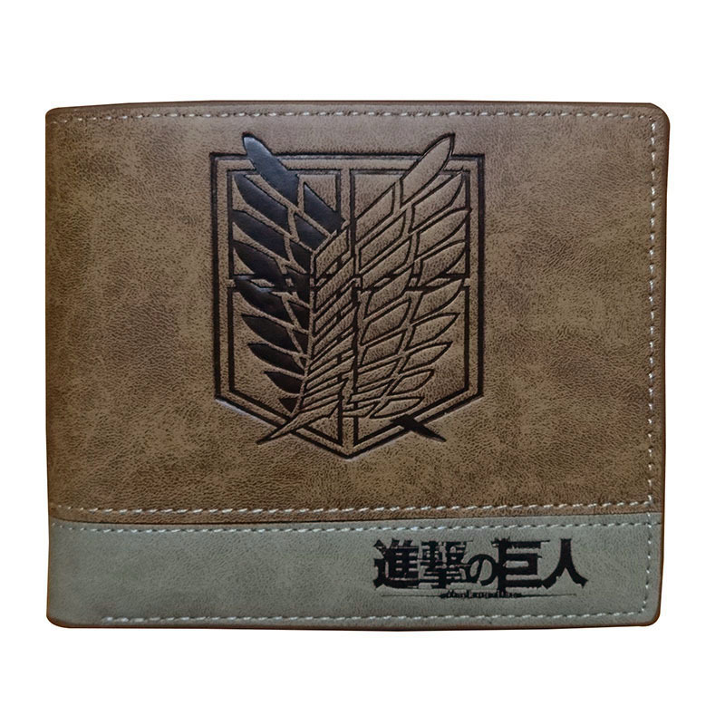 Attack on Titan Short Folding Wallet Survey Corps Logo Wings of Freedom Embossed Leather Color-Blocked Coin Purse for Men