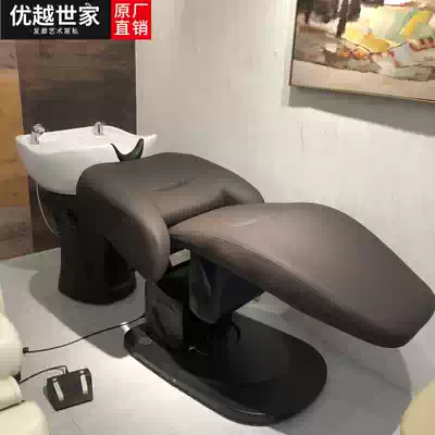 New hairdressing stainless steel shampoo bed Electric punch bed barber shop flushing bed Japanese and Korean simple ceramic basin shampoo