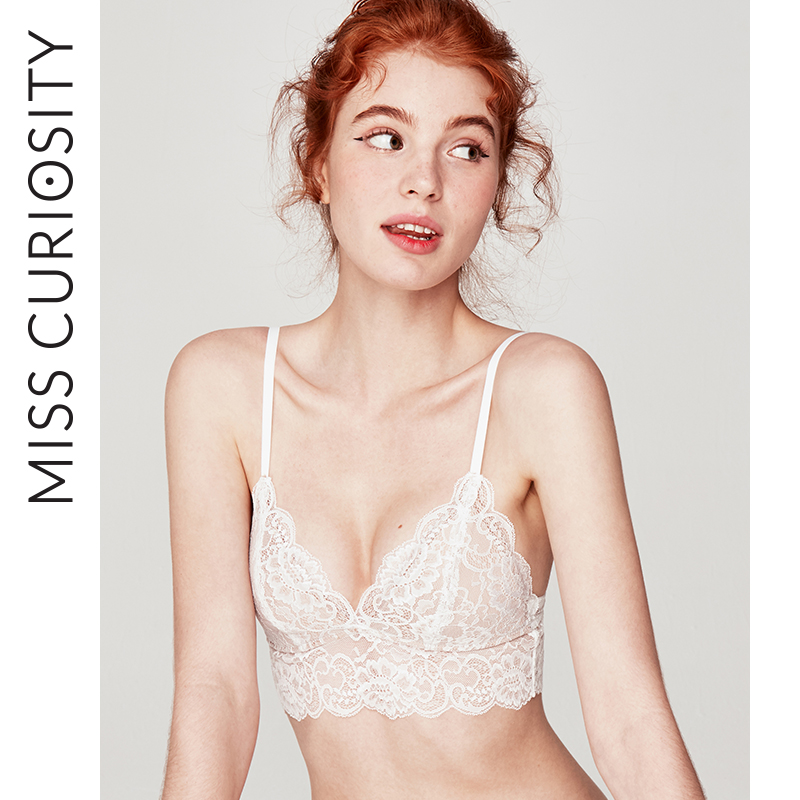 Curious Miss sexy French lingerie women's underwire-free thin lace triangle cup big chest small bra set
