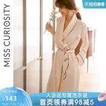 Curious Miss simulation silk long-sleeved pajamas night dress Sexy womens nightgown female spring and autumn bathrobe Long new mother morning robe
