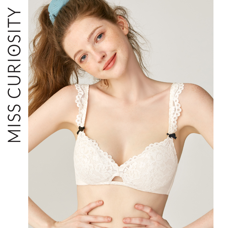 Curious Max French Lingerie Thin Big Breast Small Chest No Underwire Bra Set Girly Sexy Lace Bra