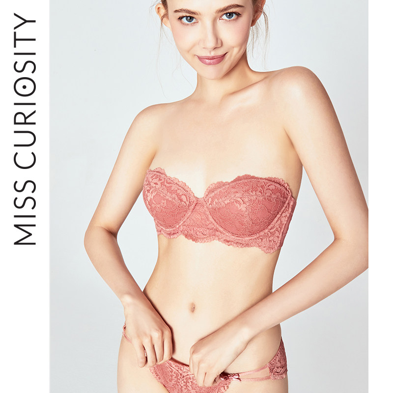 Curious Miser strapless underwear women's big breast show small beauty back bra thin non-slip lace bandeau bra summer