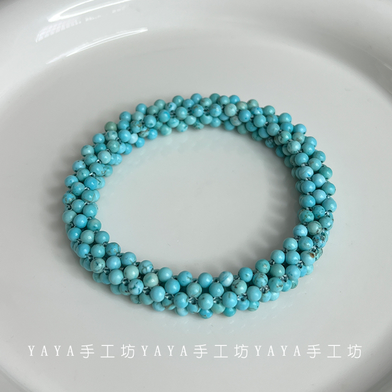 Yaya Handicraft Workshop Hand-Woven Imitation Turquoise Soft Bracelet for Women, European and American Niche Turquoise Bracelet, Year-End Clearance