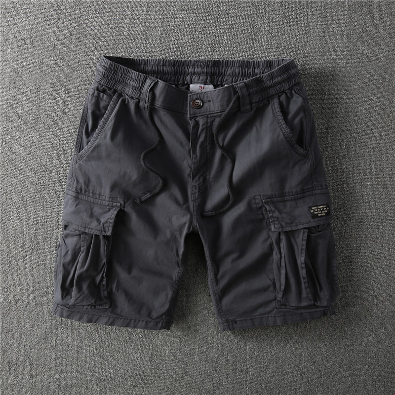 Shawn Yue Washed Cargo Shorts with Multiple Pockets, Trendy Drawstring Versatile Men's Casual 4/5 Length Shorts Shawn Yue Washed Cargo Shorts with Multiple Pockets, Trendy Drawstring Versatile Men's Casual 4/5 Length Shorts