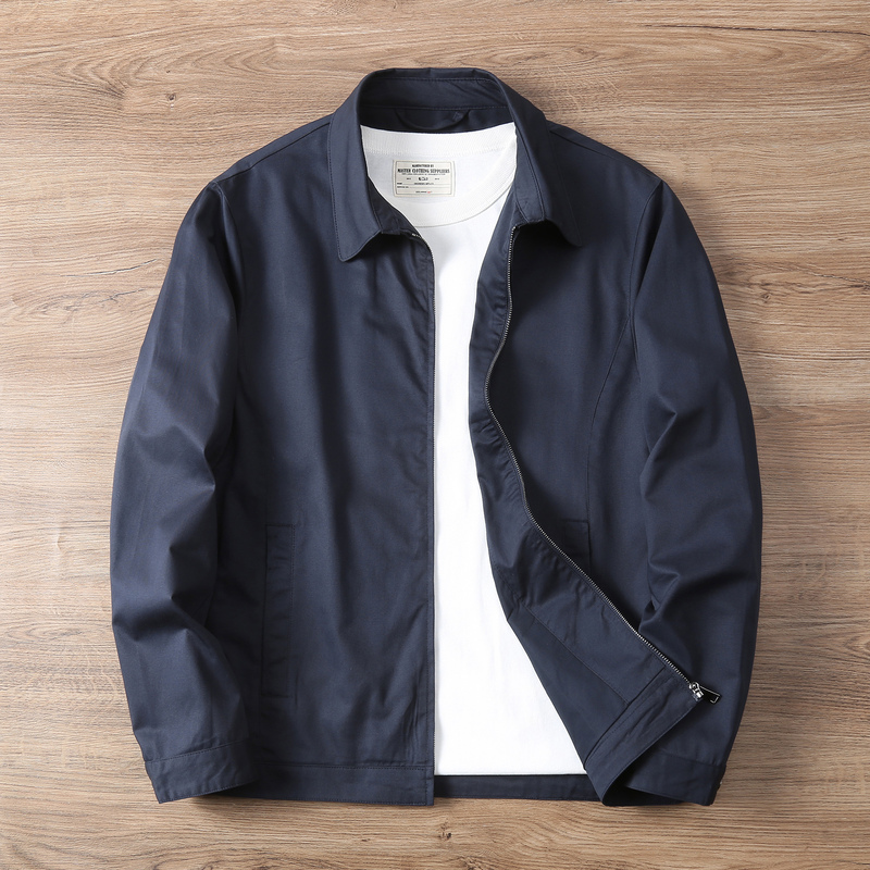 2025 New Spring and Autumn High-End Business Casual Executive Men's Pure Cotton Jacket Blue Double-Layer Lapel Jacket