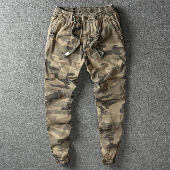 Heavy Washed and Distressed Small Feet Elastic Drawstring Pure Cotton Camouflage Slim Pants Jogger Men's Casual Jogging Heavy Washed and Distressed Small Feet Elastic Drawstring Pure Cotton Camouflage Slim Pants Jogger Men's Casual Jogging