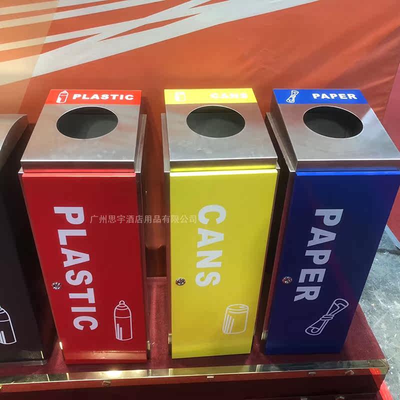 Outdoor Triple Classification Eco-friendly Barrel School Tricolour Sanitation Trash Can Community Property Stainless Steel Classified Recycling Bin