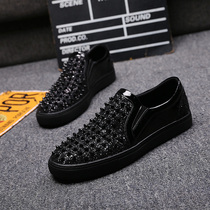 New set foot handmade black rivet flow Sullefoe shoes mens white breathable Inron 100 hitch a foot pedal casual shoes