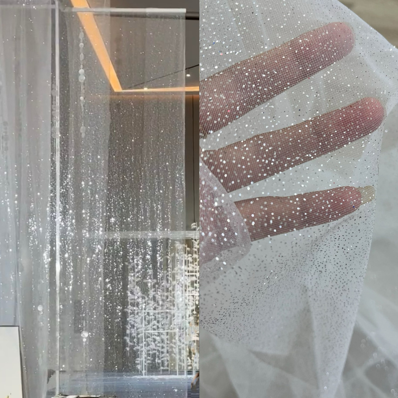 White Fine Glitter Silver Powder Shimmering Transparent Mesh Background Decoration Wedding Dress Fabric White Fine Glitter Silver Powder Shimmering Transparent Mesh Background Decoration Wedding Dress Fabric