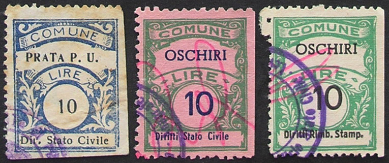 3 pieces of the old Italian tax ticket old