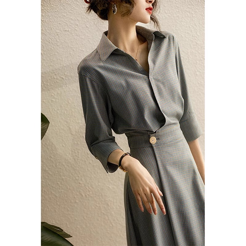 European Style Autumn Women's Clothing 2026 New French High-End Elegant Long Dress Gray Polo Shirt Dress European Style Autumn Women's Clothing 2026 New French High-End Elegant Long Dress Gray Polo Shirt Dress