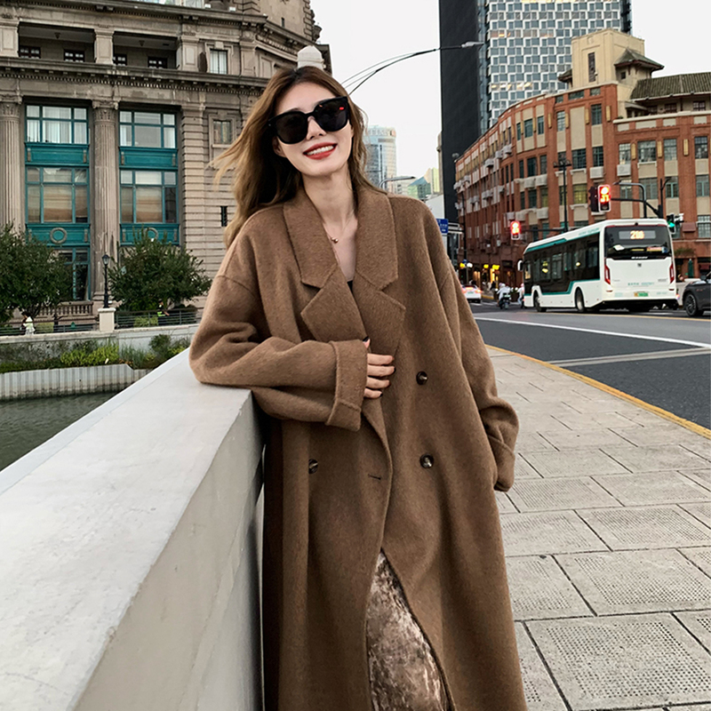 Coffee-Colored Mid-Length Double-Sided Cashmere Coat for Women 2025 Autumn and Winter New Korean Style High-End Loose Woolen Coat Coffee-Colored Mid-Length Double-Sided Cashmere Coat for Women 2025 Autumn and Winter New Korean Style High-End Loose Woolen Coat